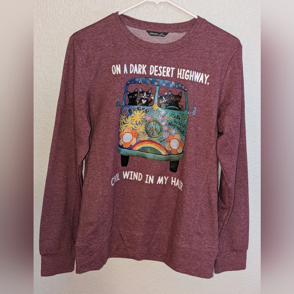 LILICLOTH  Cat long Sleeve Shirt "On a Dark Desert Highway" Size Large